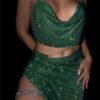 green sequins two piece set pink sequins two piece set