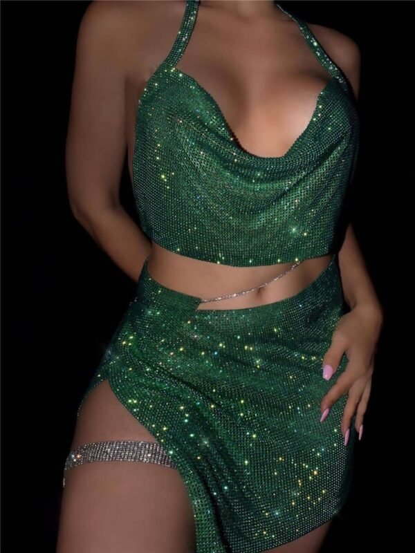 green sequins two piece set pink sequins two piece set