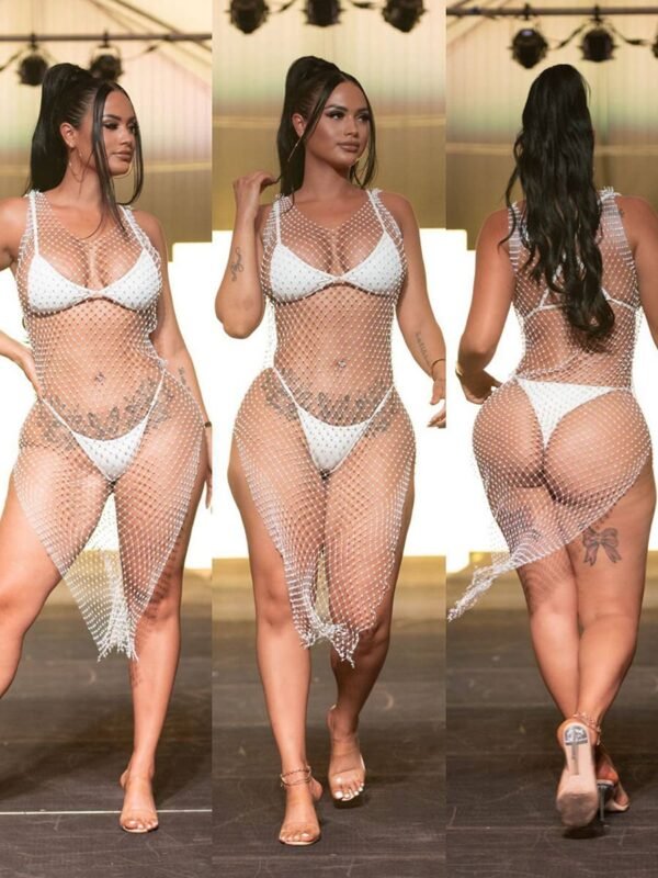 fishnet rhinestone midi dress white1