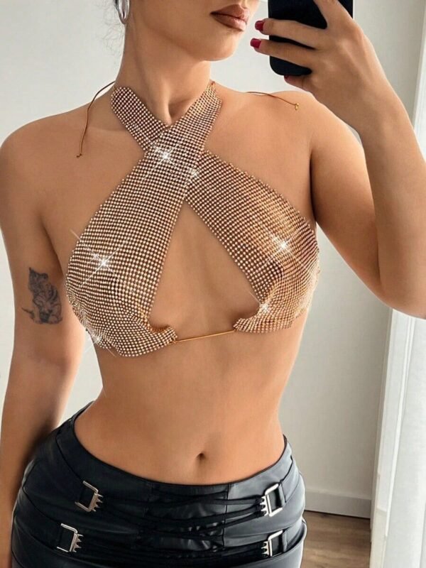sparkly chainmail gold halter top 1 sparkly chainmail gold halter top