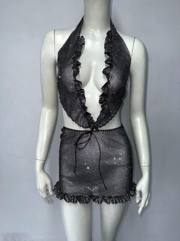 sheer mesh rhinestone mini dress​