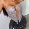 silver rhinestone strapless top silver rhinestone strapless top