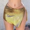 gold metallic chainmail mini skirt