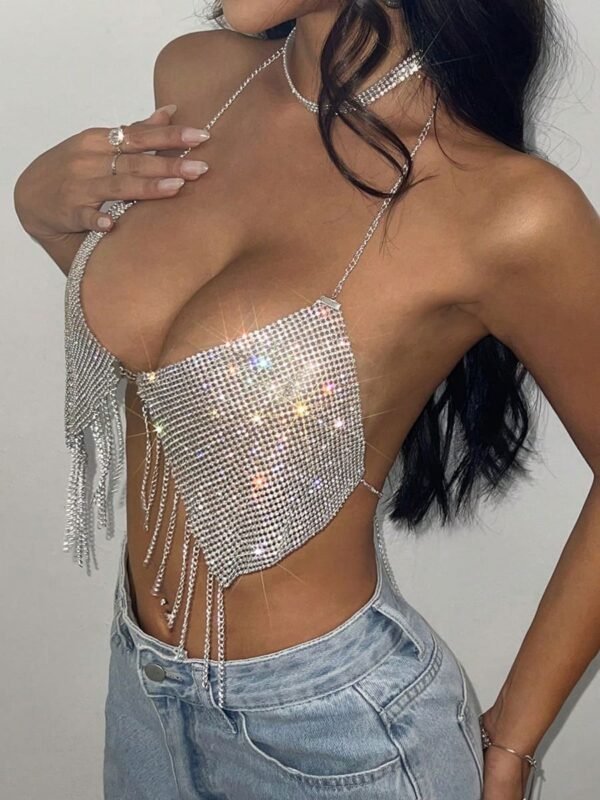 sparkly metallic silver halter top