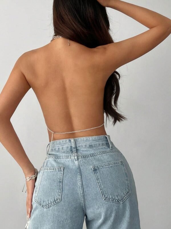 sparkly metallic silver halter top