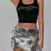 Craft: Rhinestone embellished3 silver metallic chainmail mini skirt