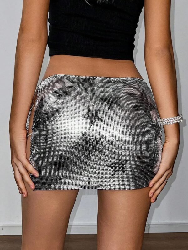 Craft: Rhinestone embellished2 silver metallic chainmail mini skirt