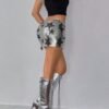 Craft: Rhinestone embellished silver metallic chainmail mini skirt