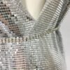 asymmetrical chainmail silver mini dress