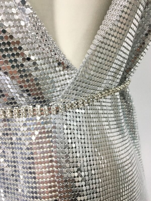 asymmetrical chainmail silver mini dress
