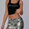 Craft: Rhinestone embellished5 silver metallic chainmail mini skirt