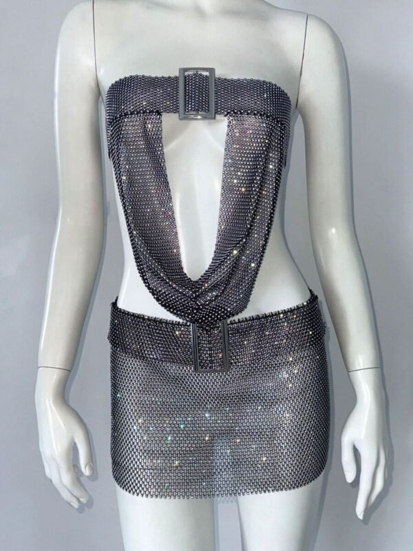 strapless rhinestone mesh dress