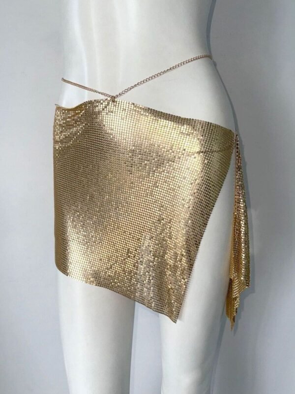 gold metallic chainmail mini skirt