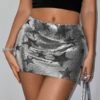 Craft: Rhinestone embellished4 silver metallic chainmail mini skirt