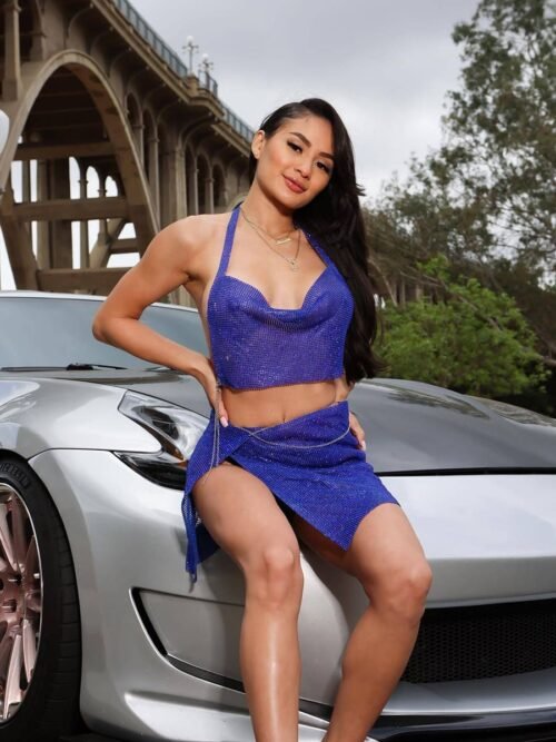 blue sequins two piece set