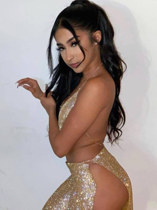 gold rhinestone two piece set
