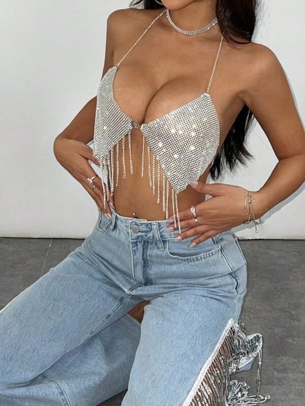 sparkly metallic silver halter top