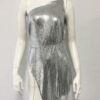asymmetrical chainmail silver mini dress