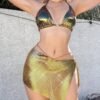 gold metallic chainmail mini skirt