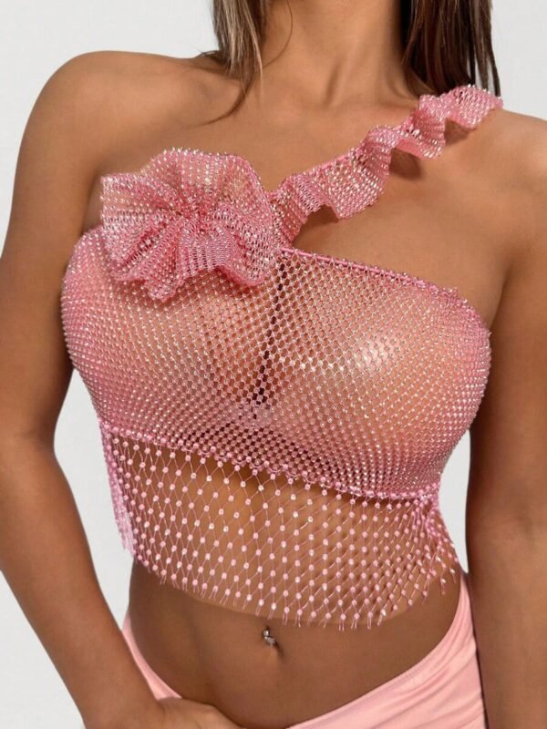 one shoulder rhinestone bralette