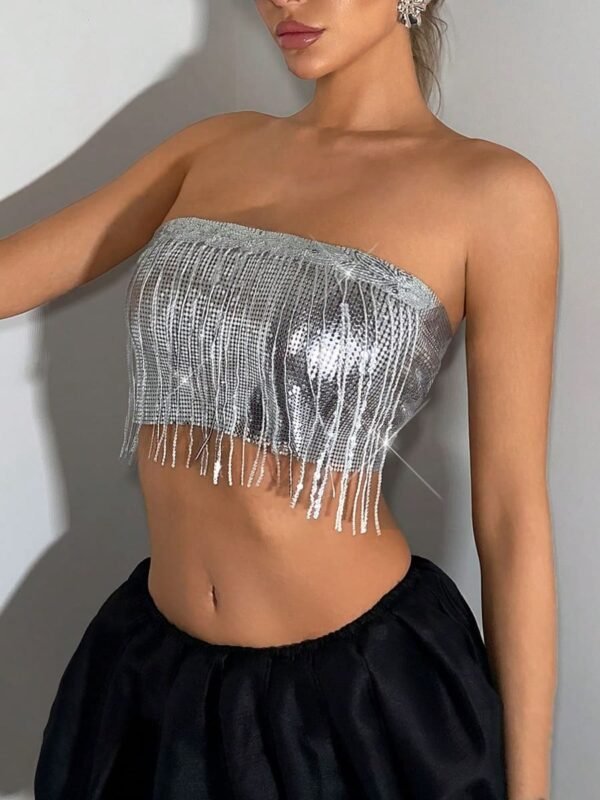 fringe sequin halter top