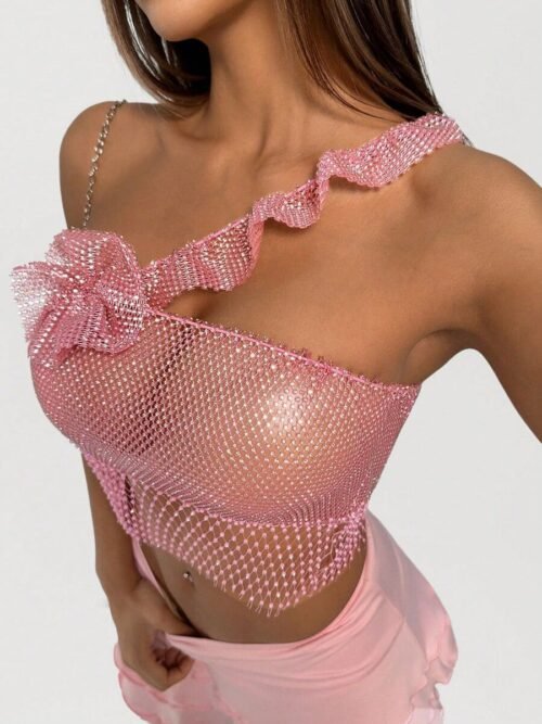 one shoulder rhinestone bralette
