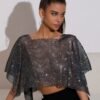 black rhinestone fishnet crop top