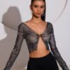 black fishnet crop top long sleeve