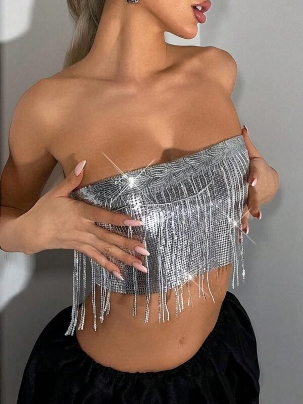 fringe sequin halter top