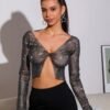 black fishnet crop top long sleeve