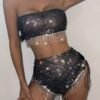 fishnet fringe shorts set