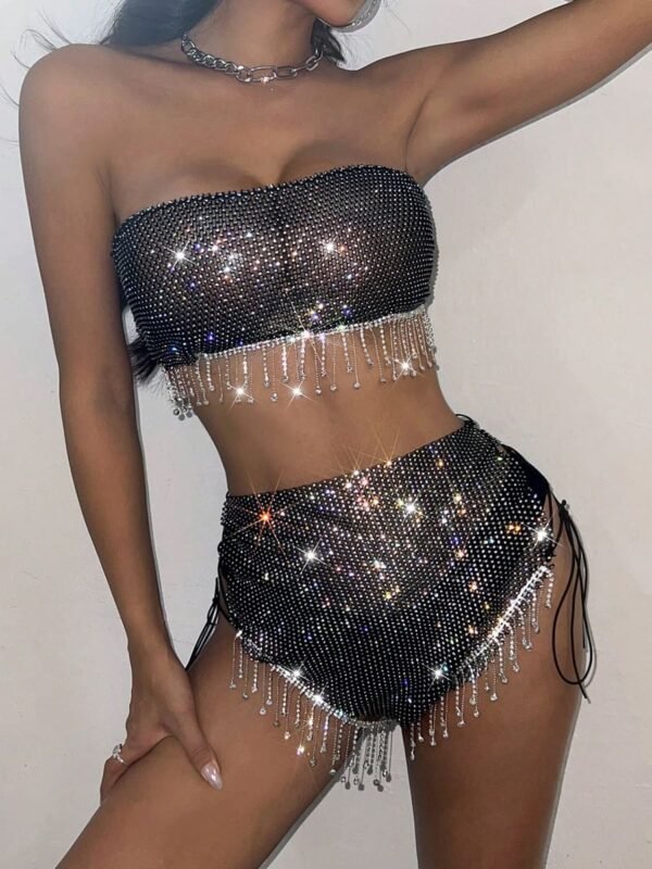 fishnet fringe shorts set