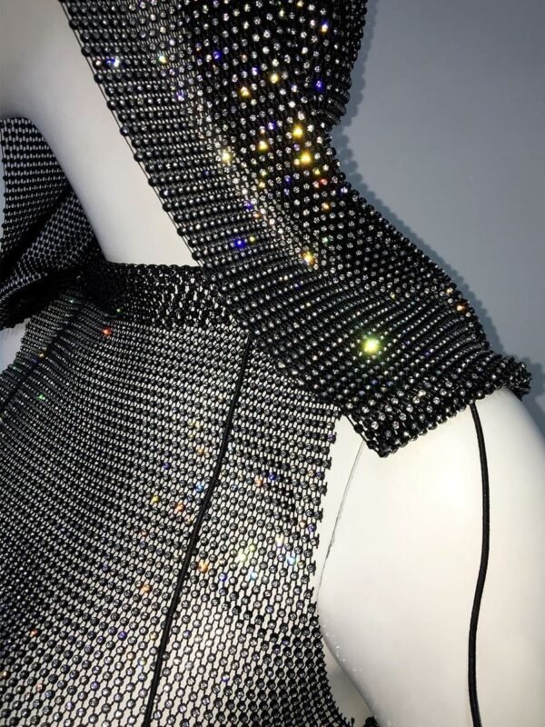 black hooded fishnet top