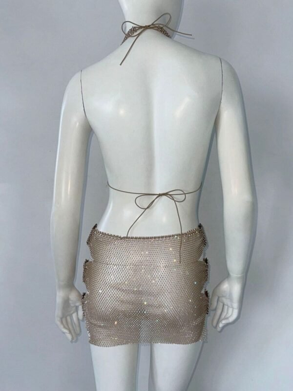 gold rhinestone fishnet crop top set