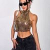 leopard halter metallic top