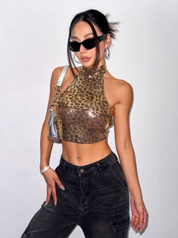 leopard halter metallic top