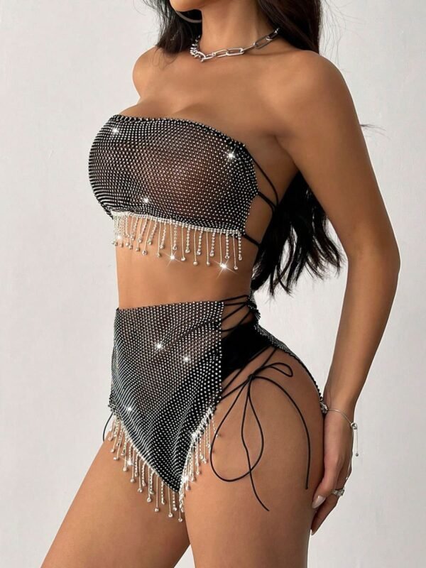 fishnet fringe shorts set