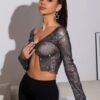 black fishnet crop top long sleeve