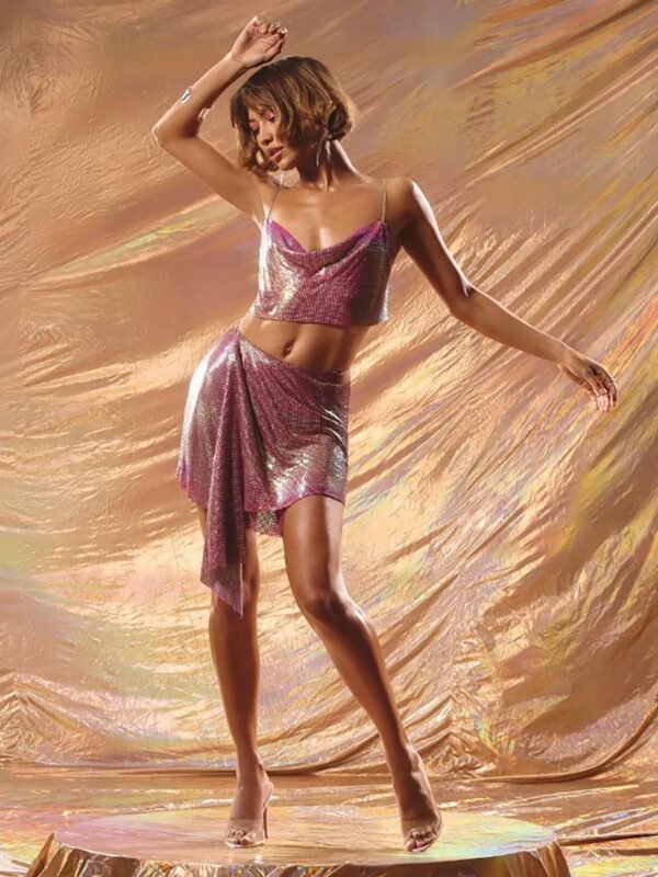 hot pink metallic two piece set