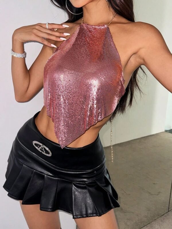 metallic pink halter top4 metallic pink halter top