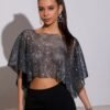black rhinestone fishnet crop top