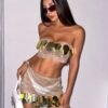 Sequins fishnet crop top set