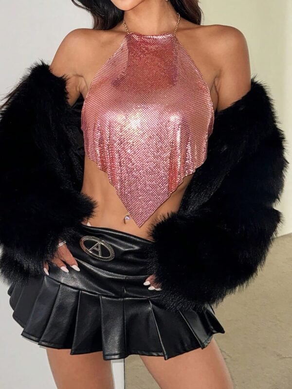 metallic pink halter top3 metallic pink halter top