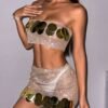 Sequins fishnet crop top set