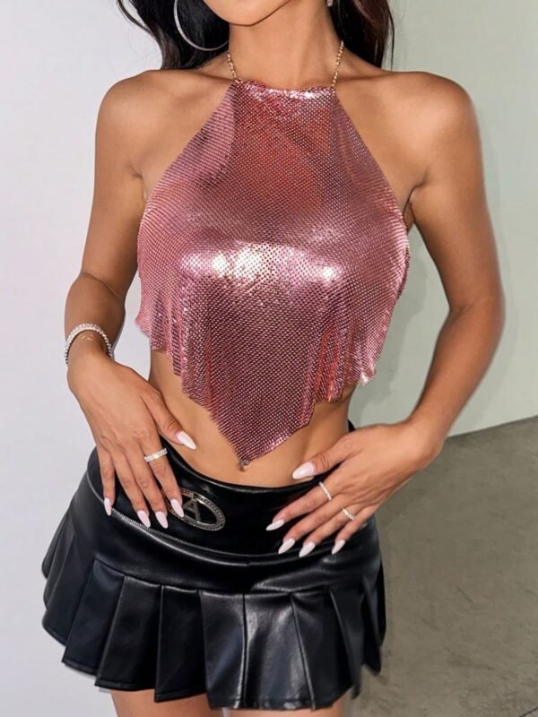 metallic pink halter top2 metallic pink halter top