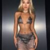 see through fishnet crop top set