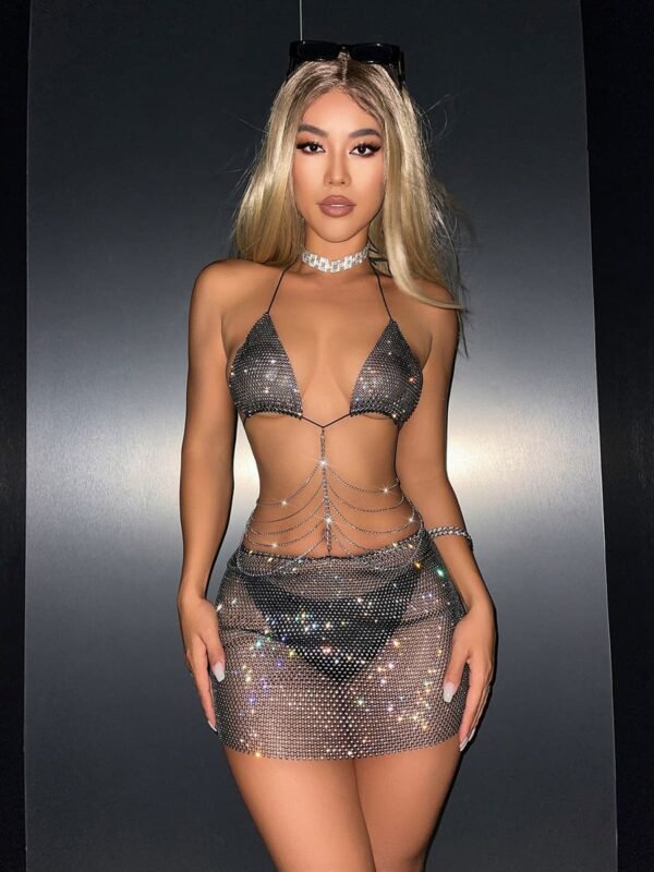 see through fishnet crop top set