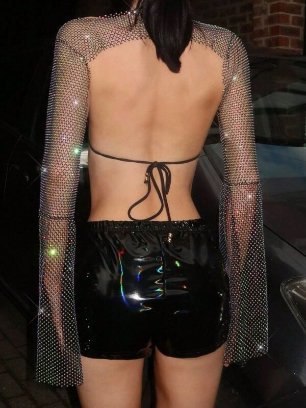 see through fishnet crop top long sleeve