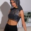 black hooded fishnet top