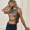 see through tank top with rhinestones